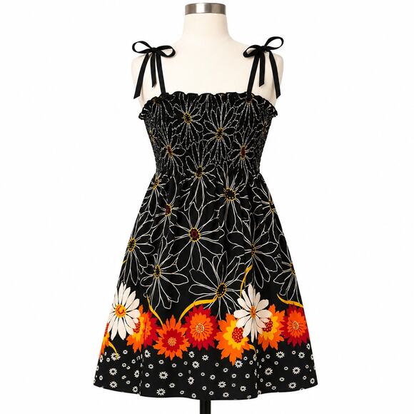 Anna Sui for Anthropologie Dresses & Skirts - Anna Sui Anthropologie Silk Tie Straps Floral Dress Small S Black Smocked